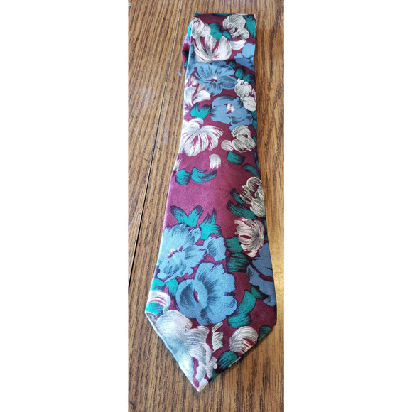 Stafford Executive Mens Red And Blue Floral Designer Silk Tie - Picture 1 of 8